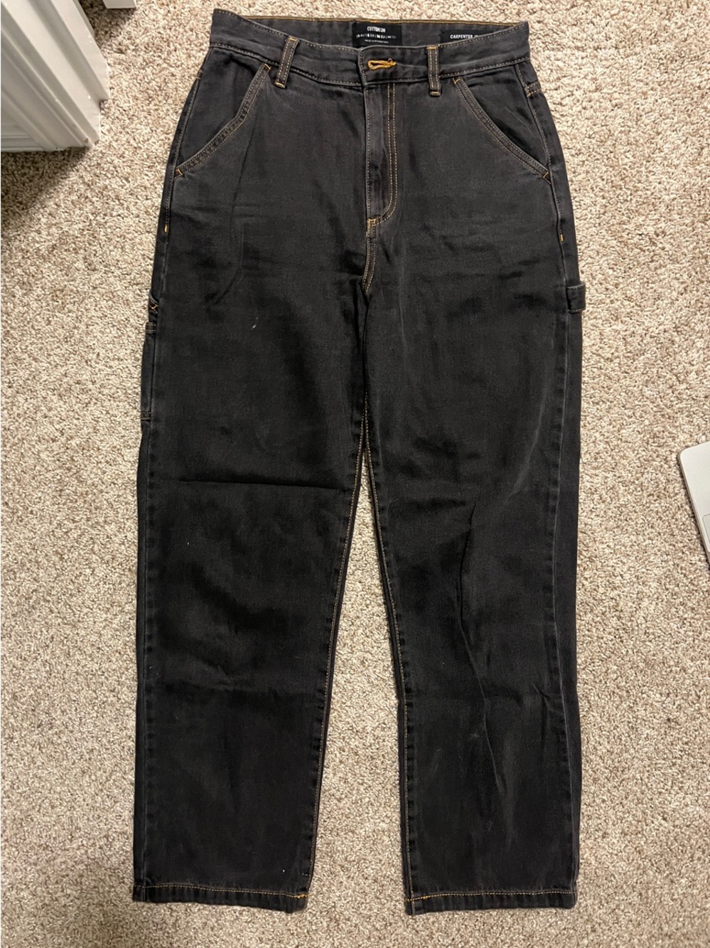 Cotton On Women's High Rise Carpenter Jeans in Black with Gold Stitching